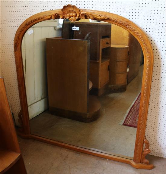 Overmantel mirror in a pine frame